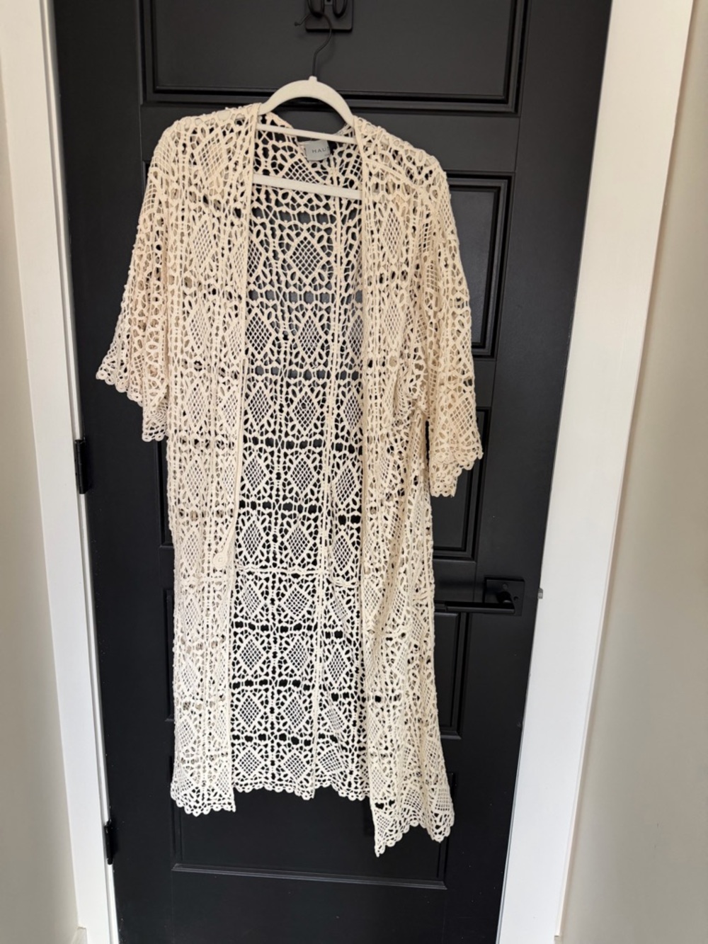 Hausen Cream Crochet Lace Kimono Cover Up Boho Duster